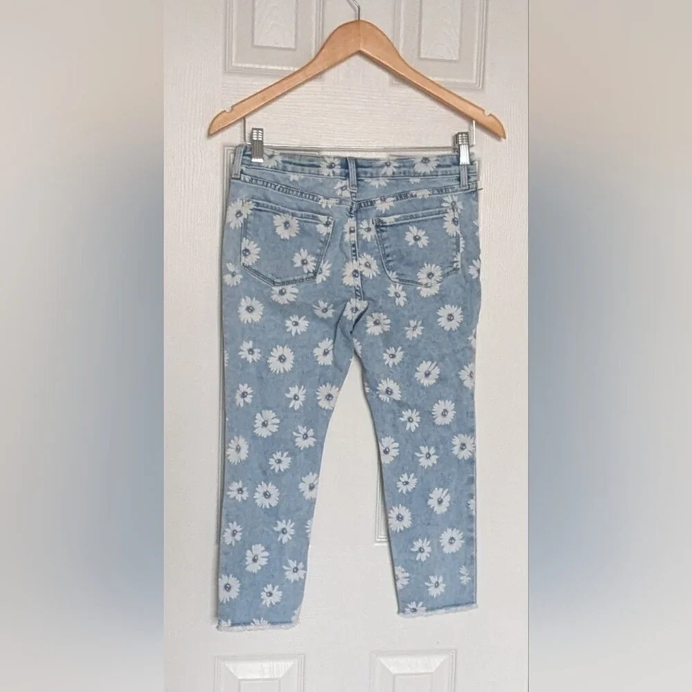 GAP Kids (Size 8) Super Skinny Floral Ankle Jeans Adjustable Waist Frayed Edges